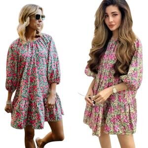 NWT Zara Goodnight Macaroon Floral Puff Sleeve Mini Dress Size Small